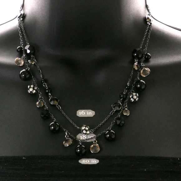 Express Layered-Necklace Dark-Silver/Black NWOT - Picture 2 of 3